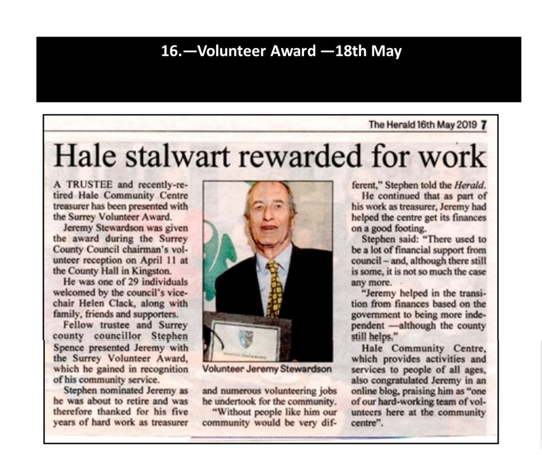 Volunteer Award - 18th May